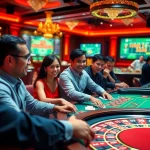 Experience the excitement of online gaming at https://mm88.agency/ with vibrant casino scenes, players engaged in thrilling games.