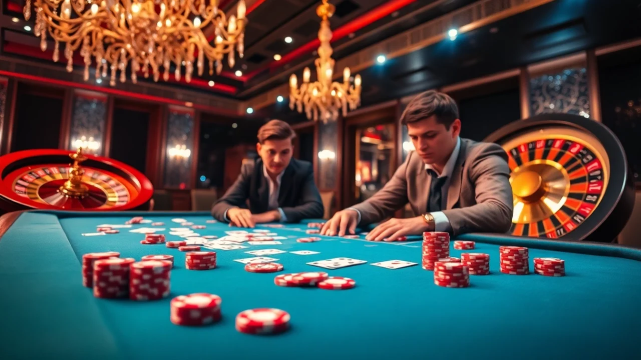 Experience thrilling action at the USBET gaming table with vibrant poker chips and cards.