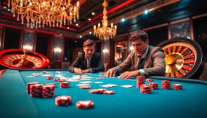 Experience thrilling action at the USBET gaming table with vibrant poker chips and cards.