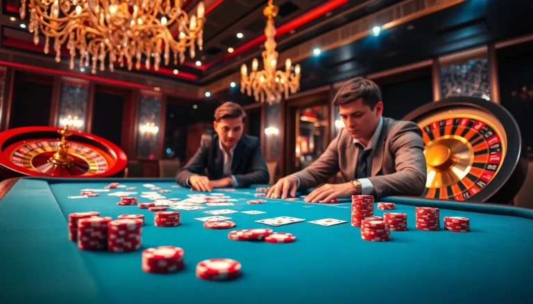 Experience thrilling action at the USBET gaming table with vibrant poker chips and cards.
