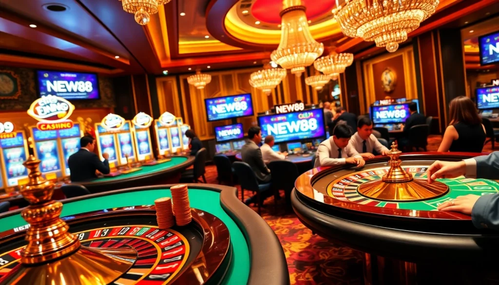 Experience the excitement of the casino with the NEW88 link, featuring vibrant tables and engaged players.
