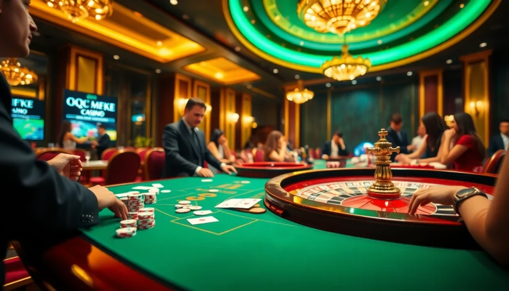 Experience the excitement of QQ88 at a luxurious casino table with vibrant chips and cards.