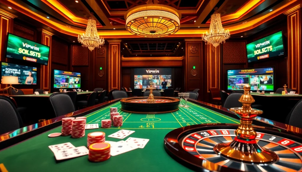 Players experiencing the luxury of the Vipwin online casino with vibrant tables and exciting games.