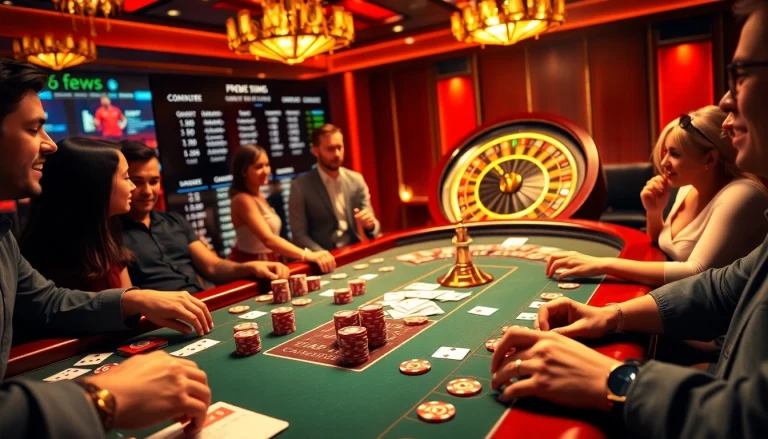 Experience thrilling gameplay at f168.news with vibrant poker tables, chips, and a spinning roulette wheel.