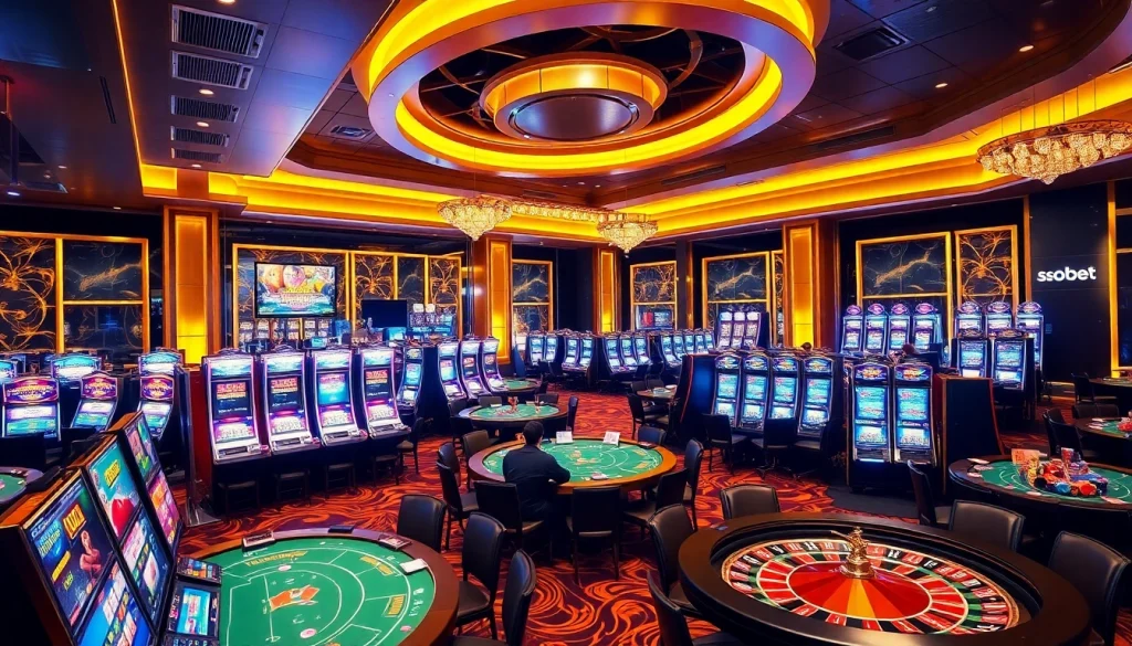 Experience sbobet exciting betting action at a luxurious casino with vibrant tables and engaging players.