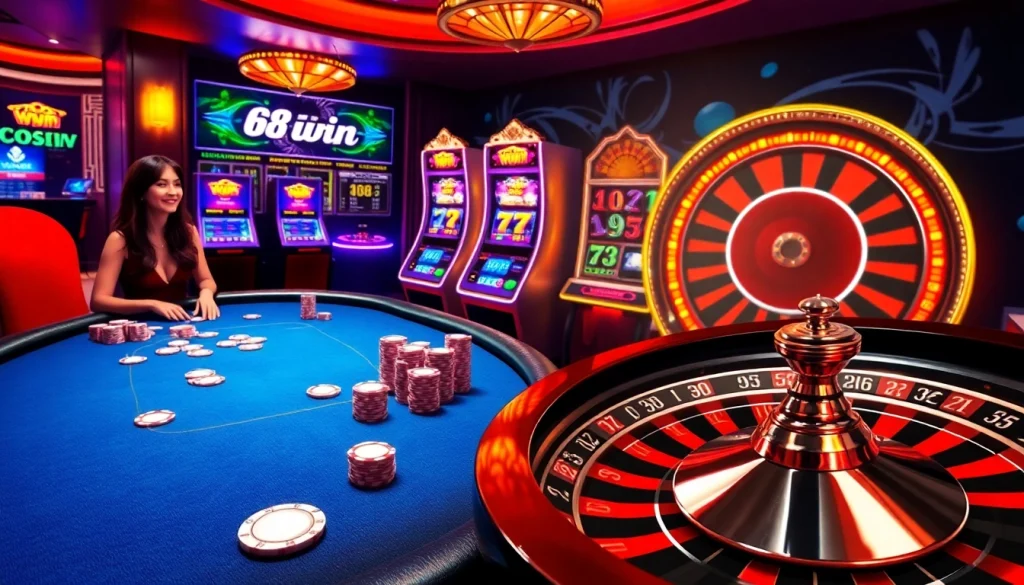 Experience thrilling wins at 68win casino with vibrant slot machines and stunning poker tables.