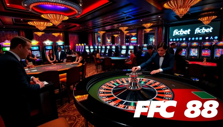 Engaging gamblers at a roulette table with action from https://fc88.de.com/ in a luxurious casino.