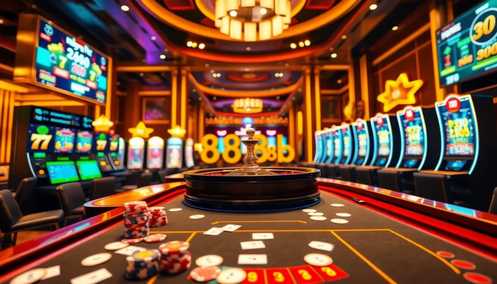 Experience the thrill of nhà cái 888b with vibrant casino tables and exciting gaming elements.