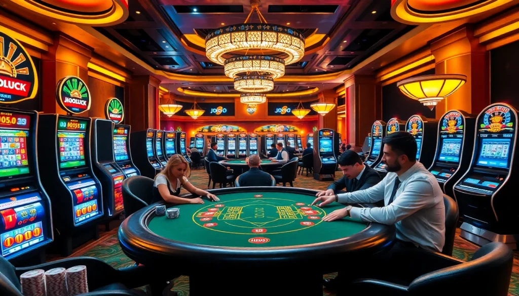 JOGOLUCK players enjoying an exciting game at a luxurious casino table.
