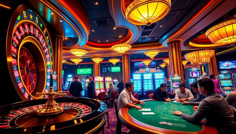 Players enjoying a thrilling gambling experience at RR88 with vibrant casino visuals.