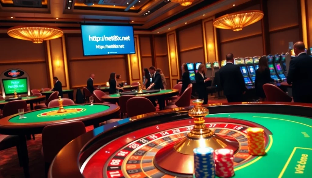 Experience thrilling gambling action at https://net88x.net/ with vibrant casino tables and players.