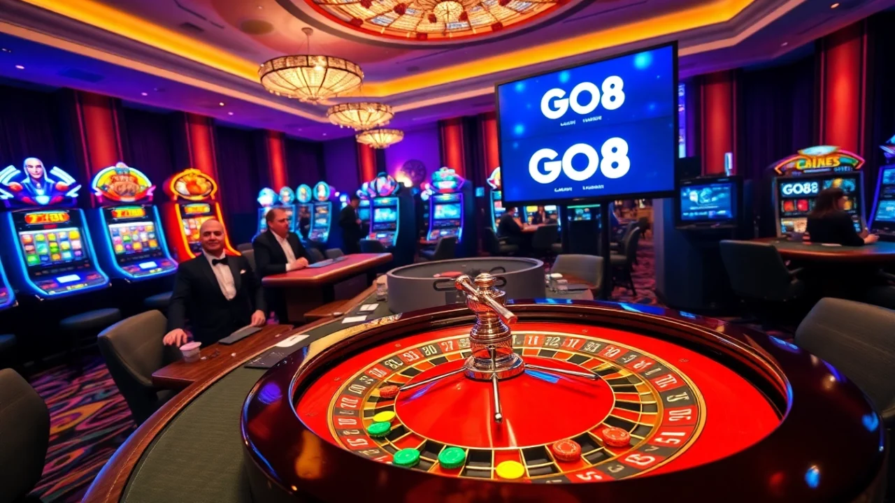 Experience the thrill at GO8 casino with poker tables and lively slot machines.