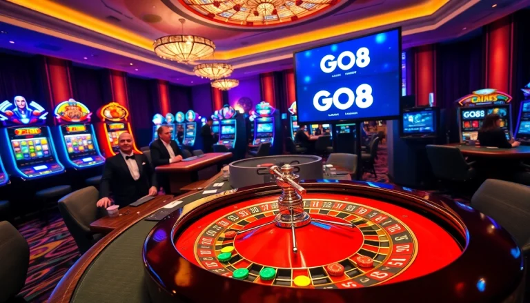 Experience the thrill at GO8 casino with poker tables and lively slot machines.