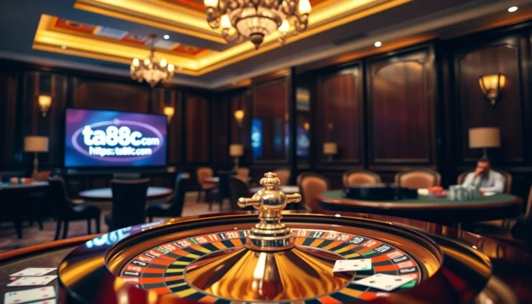 Experience high-stakes action at https://ta88c.com with vibrant poker chips and a luxurious casino scene.