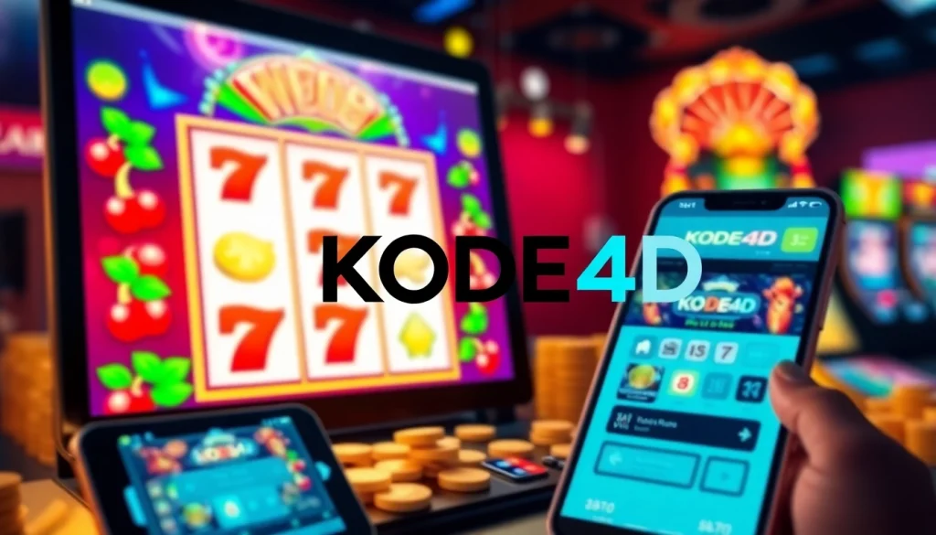KODE4D link featuring an immersive online gaming interface with vibrant slot machine graphics