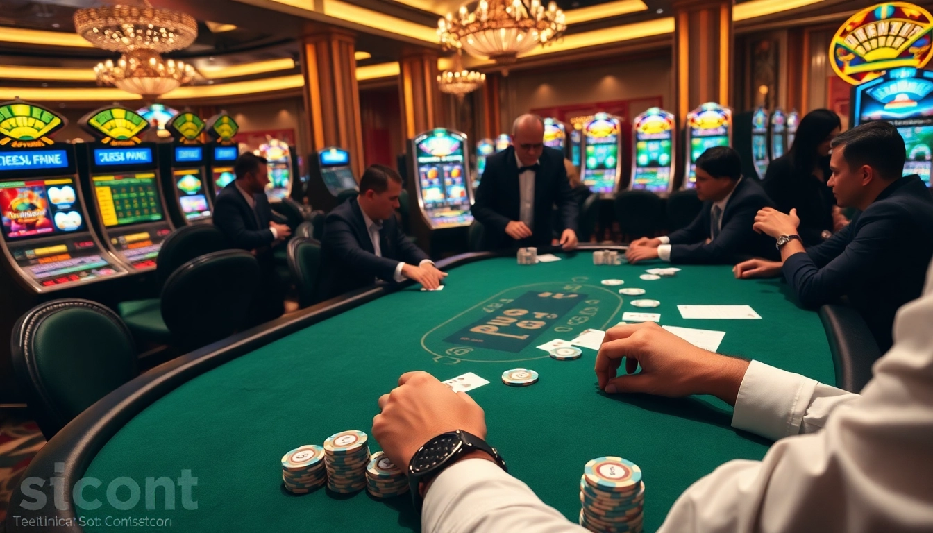 Experience the thrill of winning at Situs Slot Gacor with vibrant casino tables and players in action.