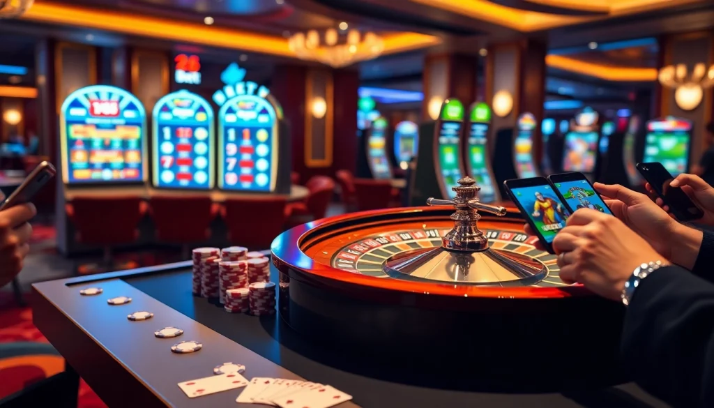 Experience the thrill of the 136bet App with an engaging scene featuring casino games and vibrant visuals.