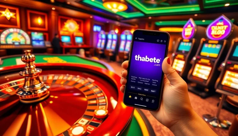 Engaging gambling action scene featuring an upscale casino environment with thabethome.com betting interface.