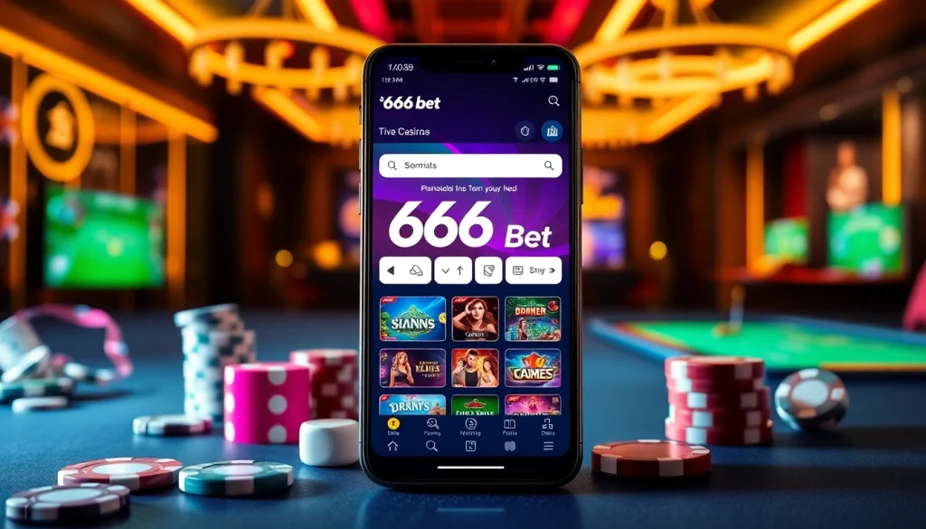 Experience thrilling gaming with the 6666bet App on your smartphone, showcasing live dealers and exciting slots.