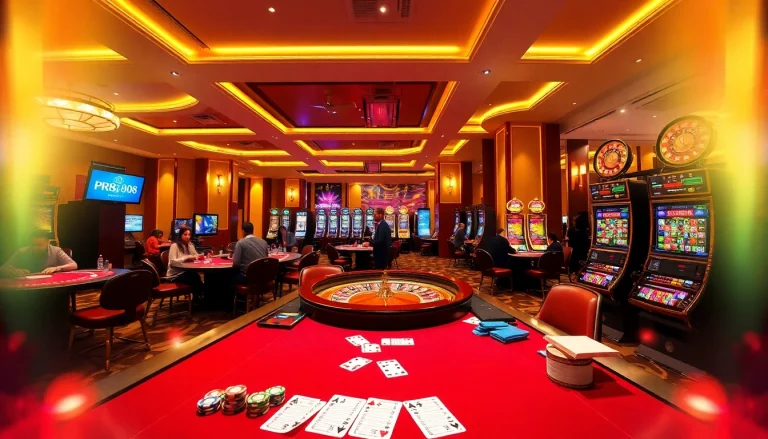 Experience the excitement of RR88 casino with vibrant gaming tables and engaging players.