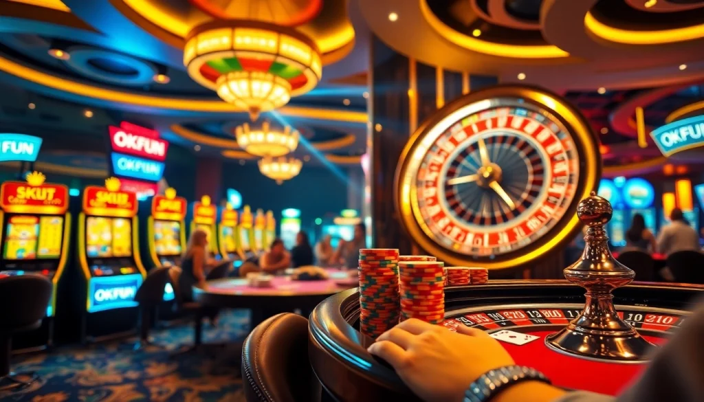 Experience thrilling gameplay at OKFUN's vibrant casino tables with immersive slot machines.