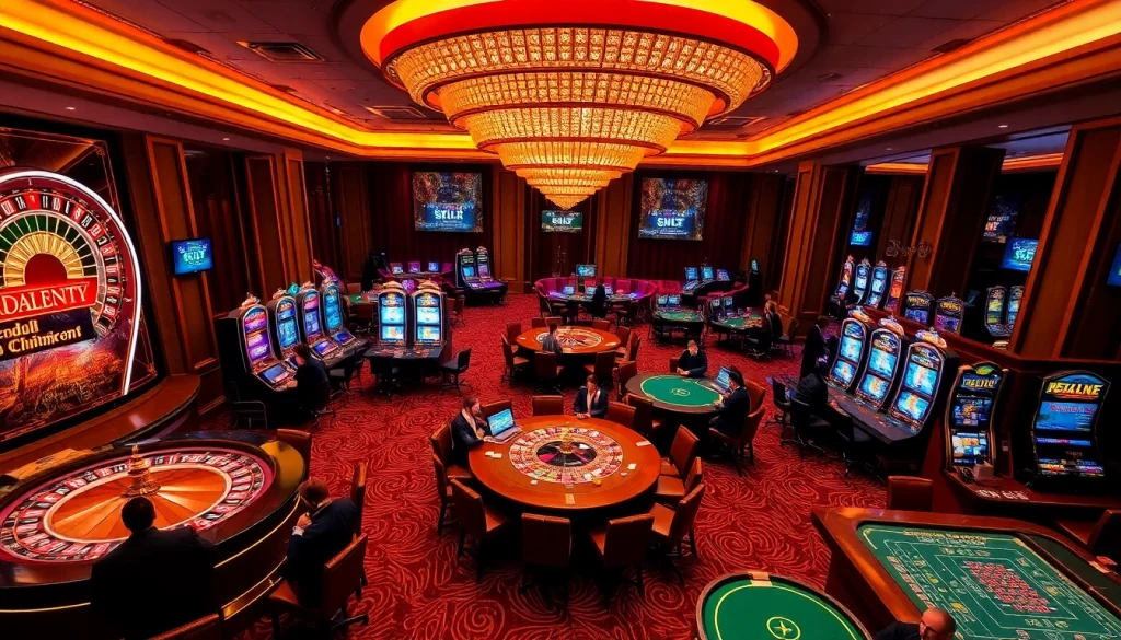 Engage in thrilling casino games at https://22bet.style, showcasing roulette, poker tables, and vibrant slot machines.