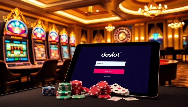 Experience the excitement of gambling with the doaslot login display amid vibrant casino elements.