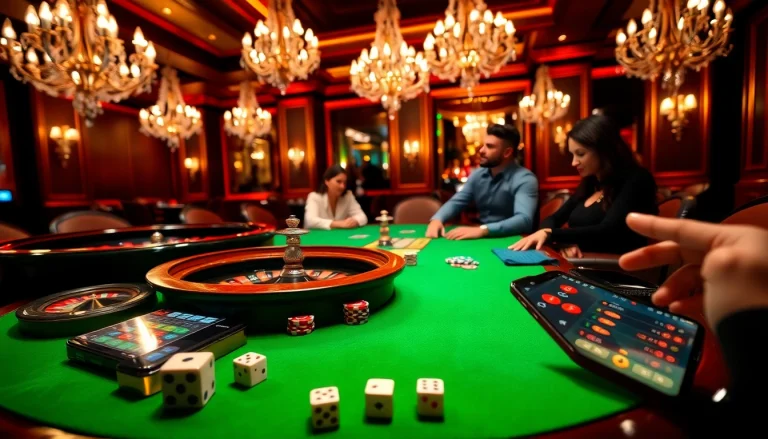Intense poker game at a luxurious casino with chips and dice representing 32win com