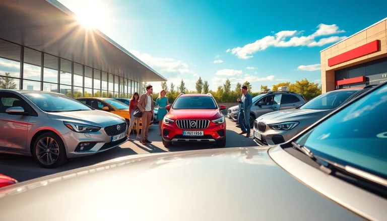 Travelers enjoying a chirie auto experience at Chișinău airport with colorful rental cars and sunny ambiance.