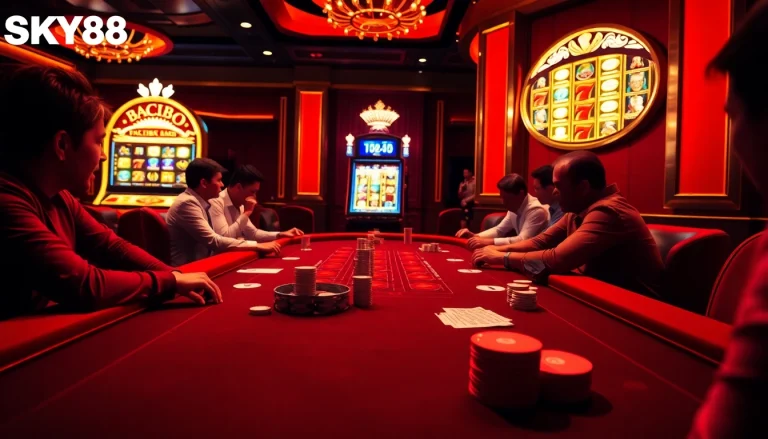 High-stakes Baccarat action at SKY88 casino with vibrant colors and engaged players.