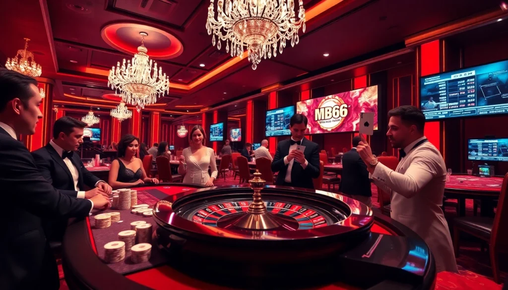 Engaged players at an MB66 casino table experiencing the thrill of high-stakes betting.