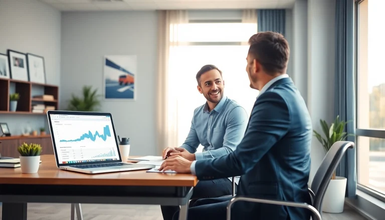 Księgowość dla firmy transportowej w nowoczesnym biurze księgowego, klient omawia strategie finansowe.