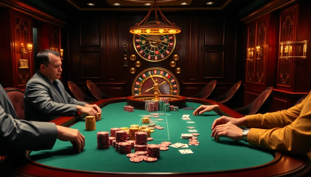 Poker players excitedly betting at the S8-themed casino table, surrounded by vibrant chips and cards.