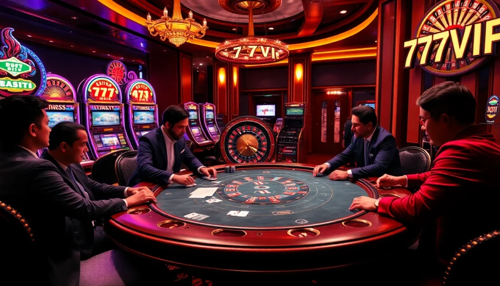 Players at a luxurious poker table experiencing the excitement of 777VIP casino gaming.