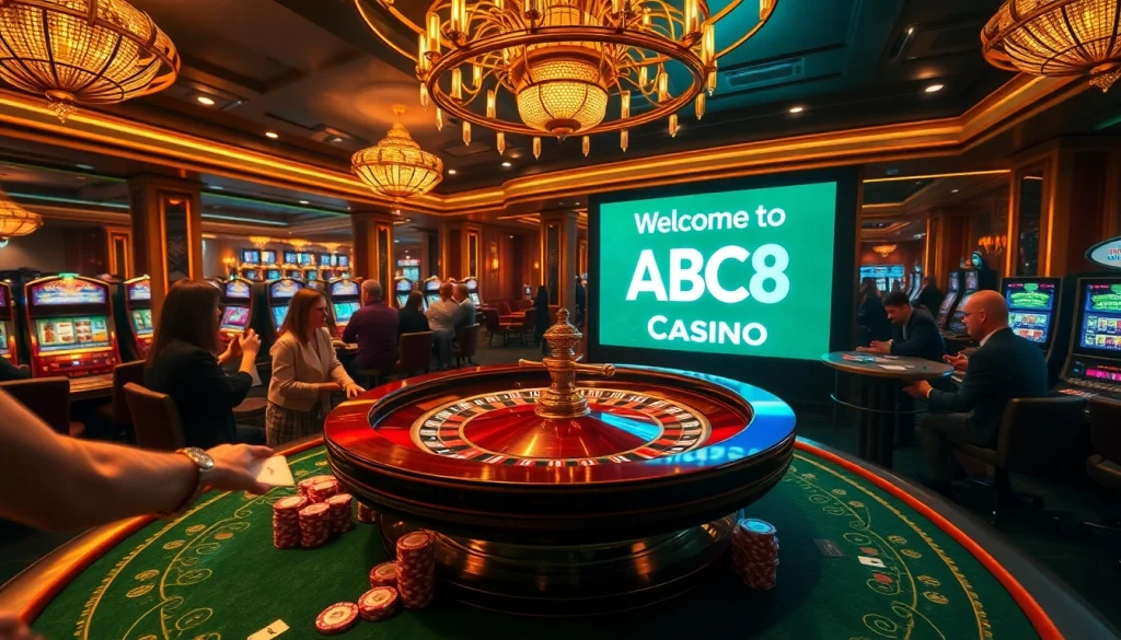 Players engaging in thrilling roulette action at ABC8 Casino, surrounded by luxury.