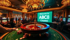 Players engaging in thrilling roulette action at ABC8 Casino, surrounded by luxury.