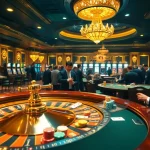 Kuwin casino scene with elegant players at a roulette wheel and blackjack table.
