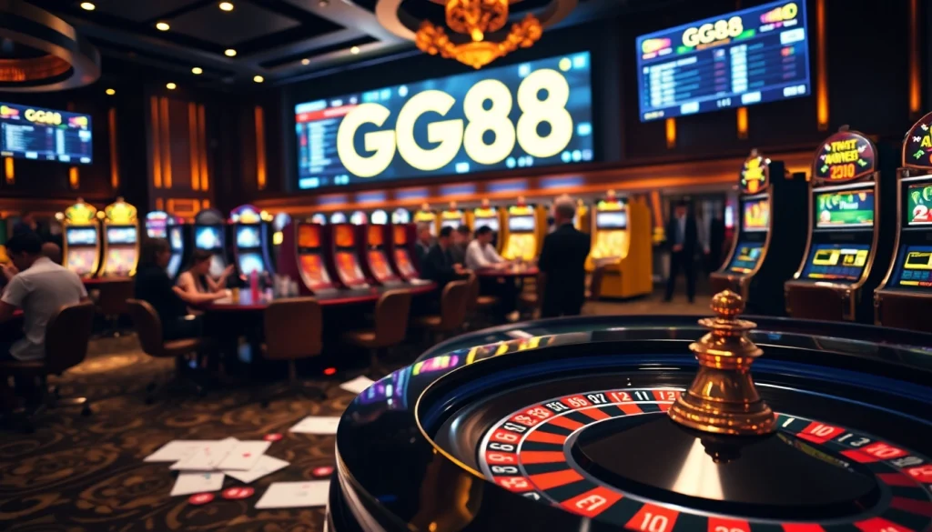Experience the excitement of GG88 with vibrant casino visuals, including roulette and slots.