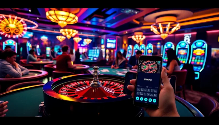Engaging gamblers at rikvip.gb.net enjoying poker and roulette in a luxury online casino atmosphere.