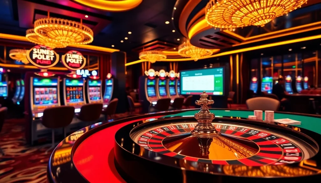 Exciting gaming scene with online betting on mk8th.net featuring roulette, poker, and slot machines.