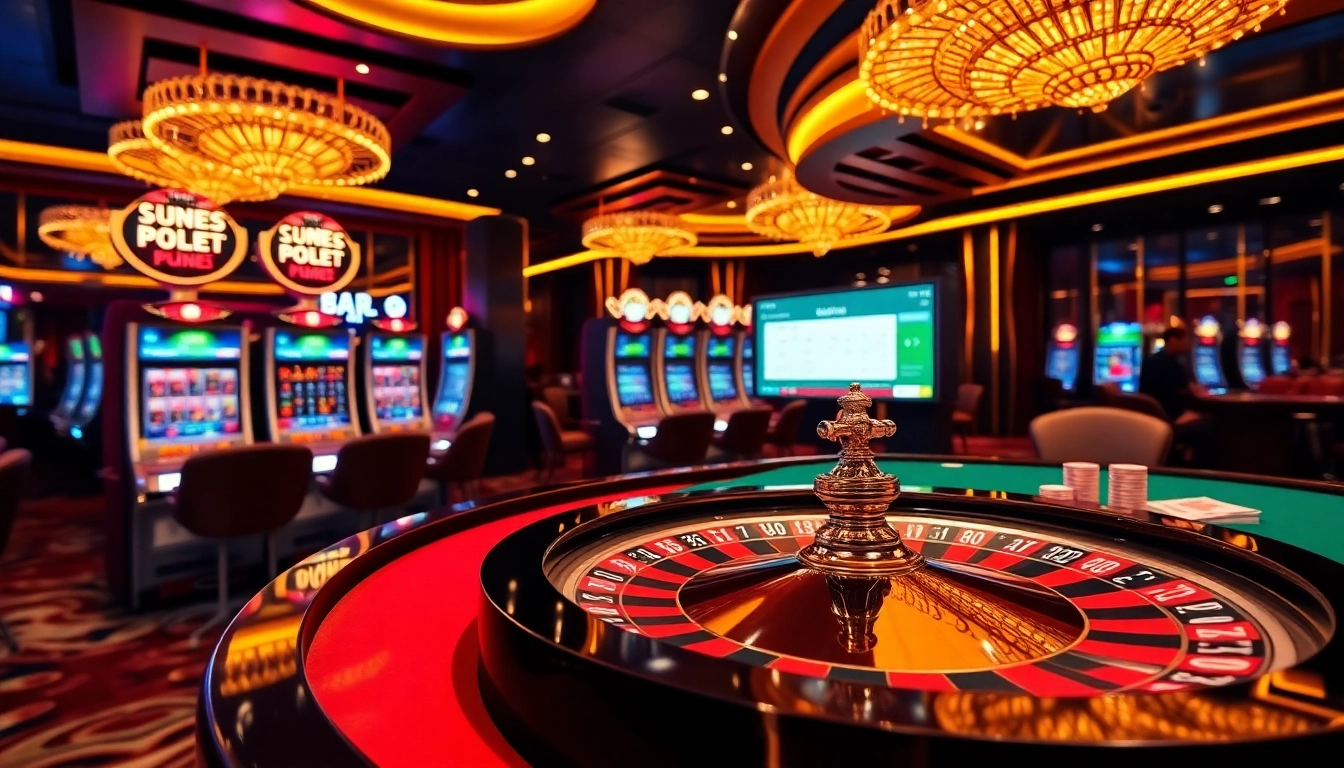 Exciting gaming scene with online betting on mk8th.net featuring roulette, poker, and slot machines.