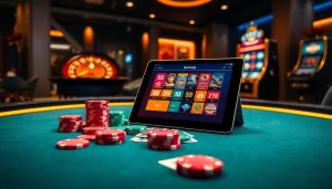 Experience thrilling gameplay at Sumvip with vibrant chips and cards in a modern casino setting.