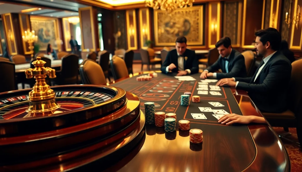 Players enjoying a thrilling game at S8 casino, featuring poker chips and a roulette wheel.