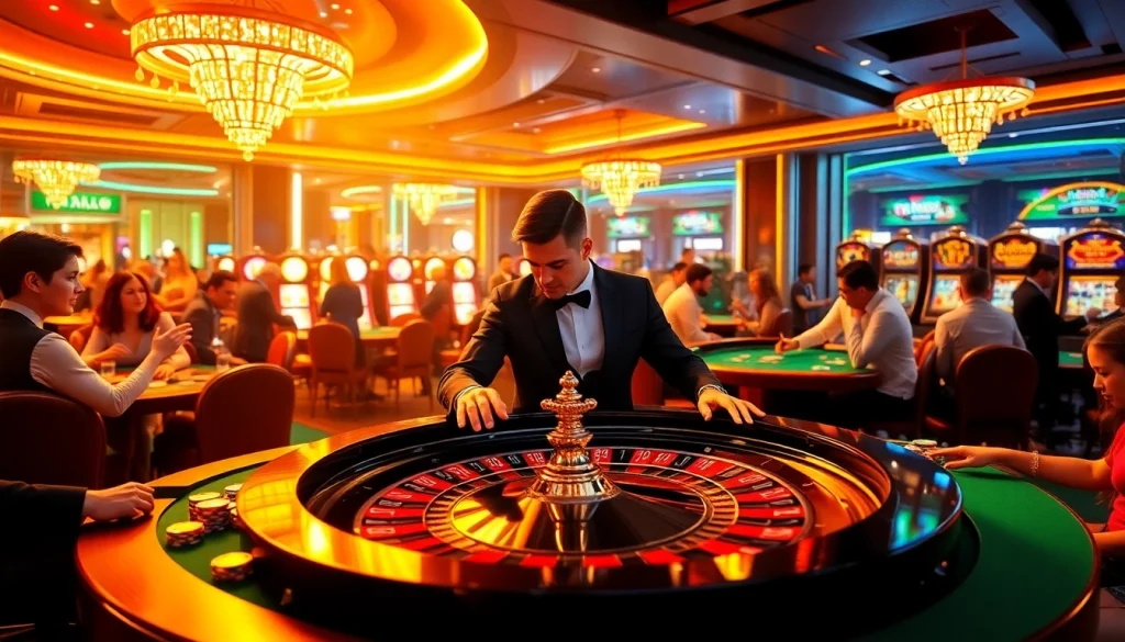 Players are engaged at MM88's luxurious casino table, showcasing vibrant gambling action.