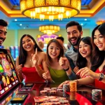 Nổ Hũ slot machine captivating players in a vibrant casino atmosphere, showcasing excitement and luxury.