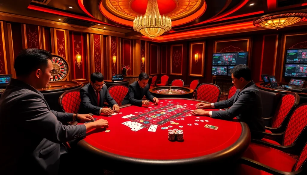 B52 poker players engaging in a thrilling game at a luxury casino table.