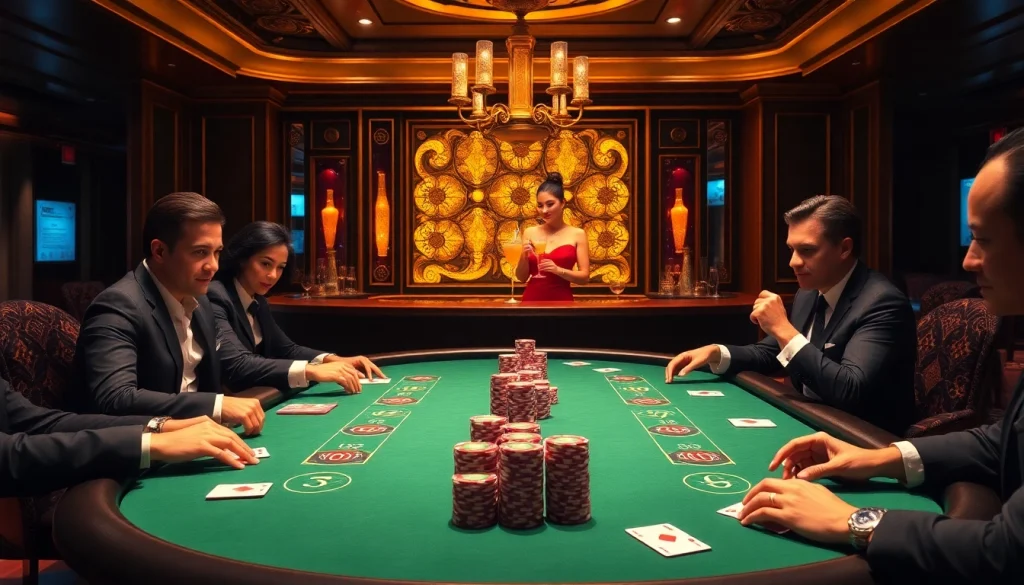High-stakes poker scene at https://bet168.me/ with players, chips, and cards in an elegant casino setting.