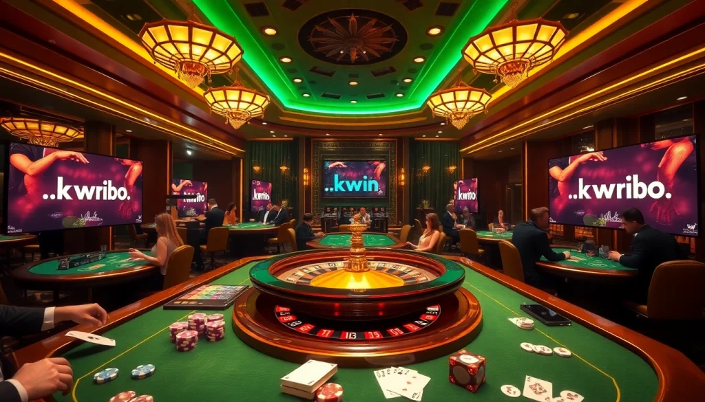 Players enjoying high-stakes games at a luxurious casino with on-screen elements from https://kwin.bio/