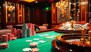 Engaging scene featuring players at a luxurious casino table, embracing the excitement of trang chủ DF999 gambling.