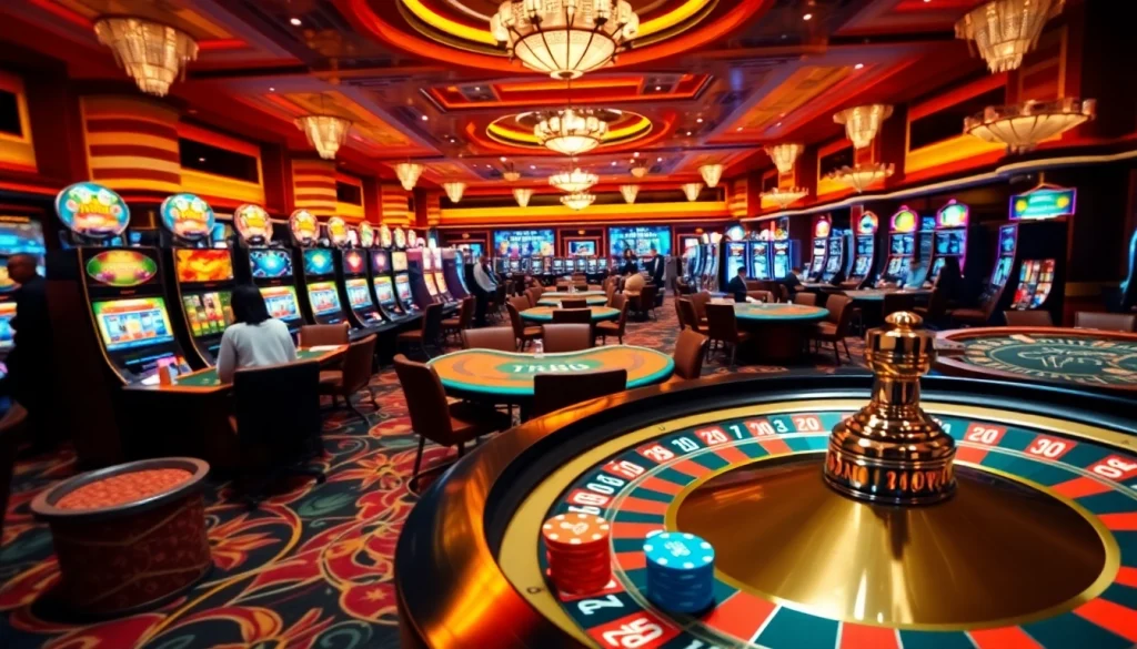 Engaging casino scene featuring TR88-themed games, vibrant tables, and luxury atmosphere.